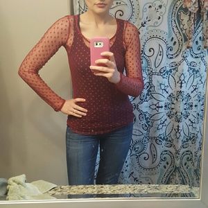 Netted polka dot top (maroon)